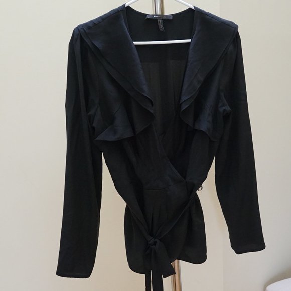 Unworn BCBG Black Wrap Blouse with Tie Waist - Picture 1 of 3